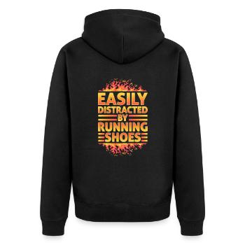 Abgelenkt durch Laufschuhe - Läufer Laufen Runner - Unisex Premium Bio Zip Hoodie - Schwarz - Hinten - Nico (187cm)