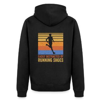 Abgelenkt durch Laufschuhe - Läufer Laufen Runner - Unisex Premium Bio Zip Hoodie - Schwarz - Hinten - Nico (187cm)