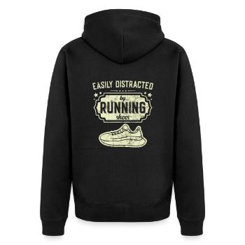 Abgelenkt durch Laufschuhe - Läufer Laufen Runner - Unisex Premium Bio Zip Hoodie - Schwarz - Hinten - Nico (187cm)