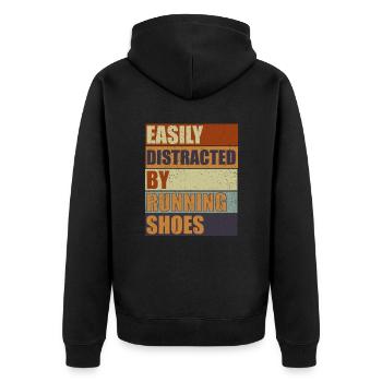 Abgelenkt durch Laufschuhe - Läufer Laufen Runner - Unisex Premium Bio Zip Hoodie - Schwarz - Hinten - Nico (187cm)