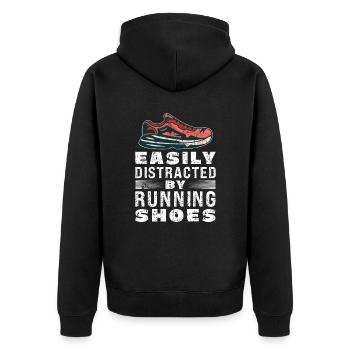 Abgelenkt durch Laufschuhe - Läufer Laufen Runner - Unisex Premium Bio Zip Hoodie - Schwarz - Hinten - Nico (187cm)