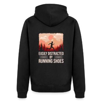 Abgelenkt durch Laufschuhe - Läufer Laufen Runner - Unisex Premium Bio Zip Hoodie - Schwarz - Hinten - Nico (187cm)