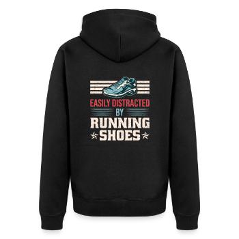 Abgelenkt durch Laufschuhe - Läufer Laufen Runner - Unisex Premium Bio Zip Hoodie - Schwarz - Hinten - Nico (187cm)
