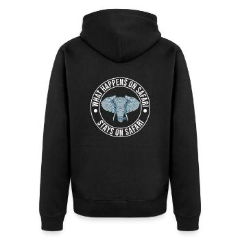 Was auf Safari passiert bleibt auf Safari Afrika - Unisex Premium Bio Zip Hoodie - Schwarz - Hinten - Nico (187cm)
