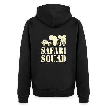 Safari Squad - African Safari Adventures - Unisex Premium Bio Zip Hoodie - Schwarz - Hinten - Nico (187cm)