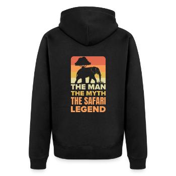 African Safari Mann Mythos Safari-Legende - Unisex Premium Bio Zip Hoodie - Schwarz - Hinten - Nico (187cm)