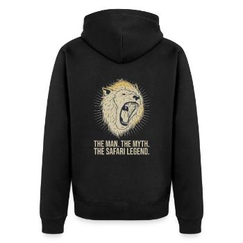 African Safari Mann Mythos Safari-Legende - Unisex Premium Bio Zip Hoodie - Schwarz - Hinten - Nico (187cm)