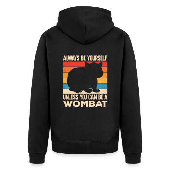 Lustiges Australischer Wombat Spruch - Unisex Premium Bio Zip Hoodie - Schwarz - Hinten - Nico (187cm)