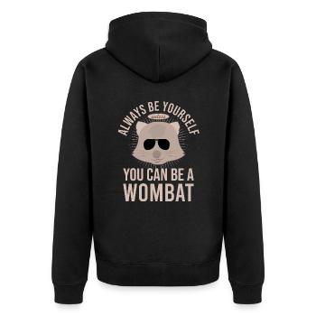 Lustiges Australischer Wombat Spruch - Unisex Premium Bio Zip Hoodie - Schwarz - Hinten - Nico (187cm)