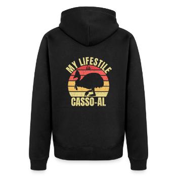 Retro Kasuar Vogel Vintage Kasuare - Unisex Premium Bio Zip Hoodie - Schwarz - Hinten - Nico (187cm)