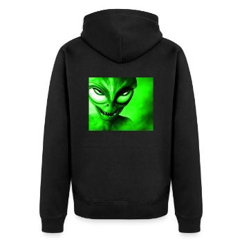 Alien with Sharp Teeth Design - Green - Unisex Premium Organic Zip Hoodie - black - Back - Nico (187cm)