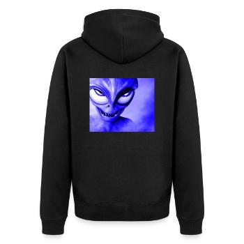 Alien with Sharp Teeth Design - Blue - Unisex Premium Organic Zip Hoodie - black - Back - Nico (187cm)