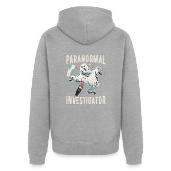 Geisterjagd Paranormal Investigator - Unisex Premium Bio Zip Hoodie - Grau meliert - Hinten - Nico (187cm)