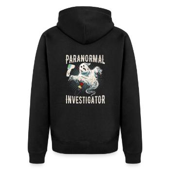 Geisterjagd Paranormal Investigator - Unisex Premium Bio Zip Hoodie - Schwarz - Hinten - Nico (187cm)