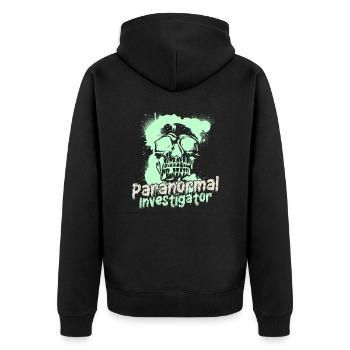 Geisterjagd Paranormal Investigator - Unisex Premium Bio Zip Hoodie - Schwarz - Hinten - Nico (187cm)