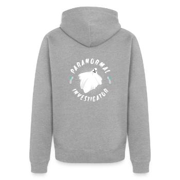 Geisterjagd Paranormal Investigator - Unisex Premium Bio Zip Hoodie - Grau meliert - Hinten - Nico (187cm)