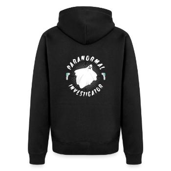 Geisterjagd Paranormal Investigator - Unisex Premium Bio Zip Hoodie - Schwarz - Hinten - Nico (187cm)