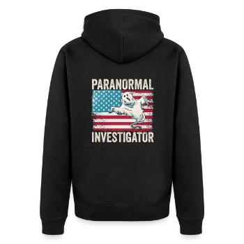 Geisterjagd Paranormal Investigator - Unisex Premium Bio Zip Hoodie - Schwarz - Hinten - Nico (187cm)
