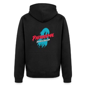 Geisterjagd Paranormal Investigator - Unisex Premium Bio Zip Hoodie - Schwarz - Hinten - Nico (187cm)