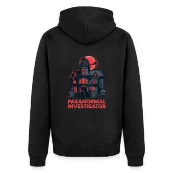 Geisterjagd Paranormal Investigator - Unisex Premium Bio Zip Hoodie - Schwarz - Hinten - Nico (187cm)