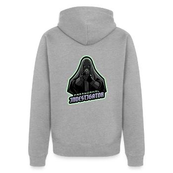 Geisterjagd Paranormal Investigator - Unisex Premium Bio Zip Hoodie - Grau meliert - Hinten - Nico (187cm)