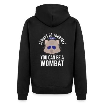 Lustiges Australischer Wombat Spruch - Unisex Premium Bio Zip Hoodie - Schwarz - Hinten - Nico (187cm)