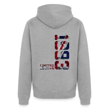 ÉDITION LIMITÉE ANGLETERRE 33E ANNIVERSAIRE 1993 UK - Veste à capuche bio Premium Unisexe - gris chiné - Dos - Nico (187cm)