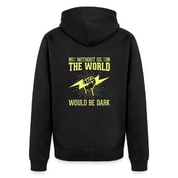 Funny High Voltage Electrician Saying Electrics - Unisex Premium Organic Zip Hoodie - black - Back - Nico (187cm)
