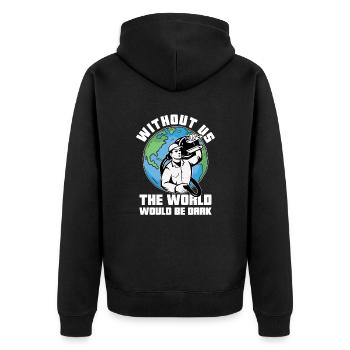 Funny High Voltage Electrician Saying Electrics - Unisex Premium Organic Zip Hoodie - black - Back - Nico (187cm)
