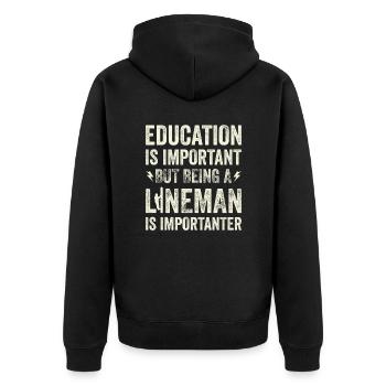 Funny High Voltage Electrician Saying Electrics - Unisex Premium Organic Zip Hoodie - black - Back - Nico (187cm)