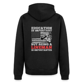 Funny High Voltage Electrician Saying Electrics - Unisex Premium Organic Zip Hoodie - black - Back - Nico (187cm)