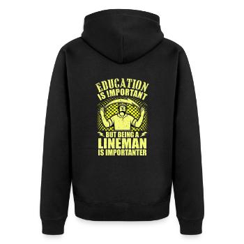 Funny High Voltage Electrician Saying Electrics - Unisex Premium Organic Zip Hoodie - black - Back - Nico (187cm)