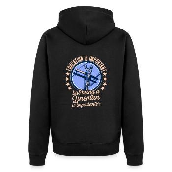 Funny High Voltage Electrician Saying Electrics - Unisex Premium Organic Zip Hoodie - black - Back - Nico (187cm)