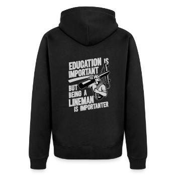 Funny High Voltage Electrician Saying Electrics - Unisex Premium Organic Zip Hoodie - black - Back - Nico (187cm)