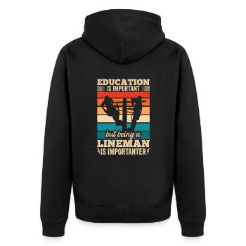 Funny High Voltage Electrician Saying Electrics - Unisex Premium Organic Zip Hoodie - black - Back - Nico (187cm)