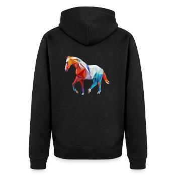 Origami Geometrie Pferd bunt modern arty - Unisex Premium Bio Zip Hoodie - Schwarz - Hinten - Nico (187cm)