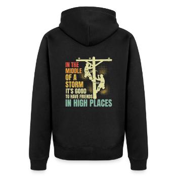 Power Lineman Power Line Electrician - Unisex Premium Organic Zip Hoodie - black - Back - Nico (187cm)