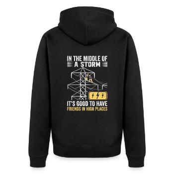 Power Lineman Power Line Electrician - Unisex Premium Organic Zip Hoodie - black - Back - Nico (187cm)