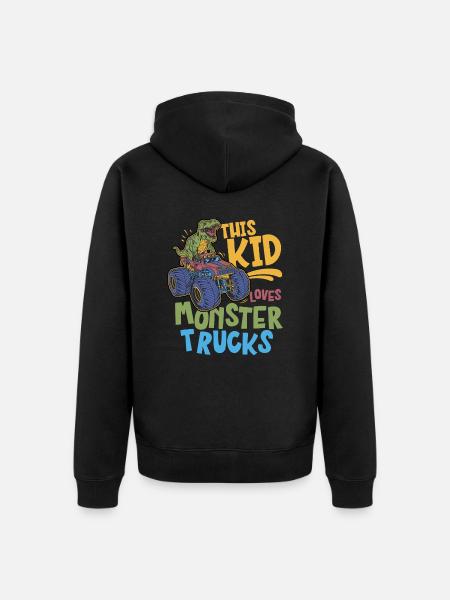 This kid loves monster trucks - Unisex Premium Organic Zip Hoodie - black