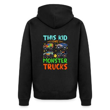 Ce gamin adore les camions monstres - Veste à capuche bio Premium Unisexe - noir - Dos - Nico (187cm)