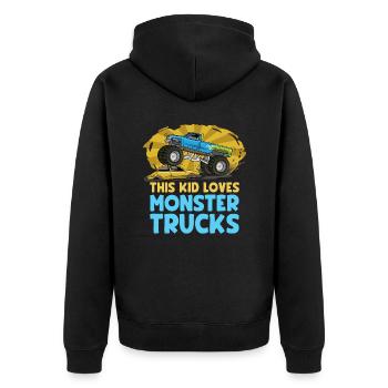 Ce gamin adore les monster trucks - Veste à capuche bio Premium Unisexe - noir - Dos - Nico (187cm)