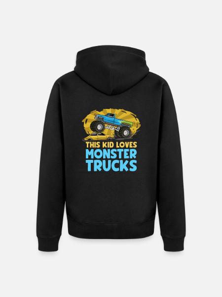 This kid loves monster trucks - Unisex Premium Organic Zip Hoodie - black