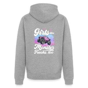 Mädchen Mögen Monstertrucks Auch Mädchen Monster - Unisex Premium Bio Zip Hoodie - Grau meliert - Hinten - Nico (187cm)