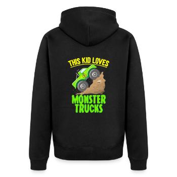 Ce gamin adore les monster trucks - Veste à capuche bio Premium Unisexe - noir - Dos - Nico (187cm)