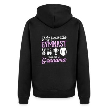 Meine Lieblingsturnerin Nennt Mich Oma Turnsport - Unisex Premium Bio Zip Hoodie - Schwarz - Hinten - Nico (187cm)