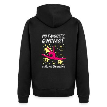 Ma gymnaste préférée m’appelle grand-mère - Veste à capuche bio Premium Unisexe - noir - Dos - Nico (187cm)