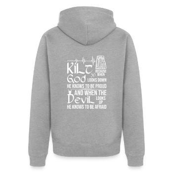 Kilt écossais disant jupe écossaise Écosse - Veste à capuche bio Premium Unisexe - gris chiné - Dos - Nico (187cm)