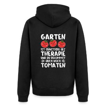 Garten Therapie Tomaten Tomatensorten Gartenfreund - Unisex Premium Bio Zip Hoodie - Schwarz - Hinten - Nico (187cm)
