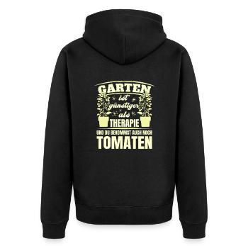 Garten Therapie Tomaten Tomatensorten Gartenfreund - Unisex Premium Bio Zip Hoodie - Schwarz - Hinten - Nico (187cm)