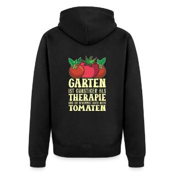 Garten Therapie Tomaten Tomatensorten Gartenfreund - Unisex Premium Bio Zip Hoodie - Schwarz - Hinten - Nico (187cm)